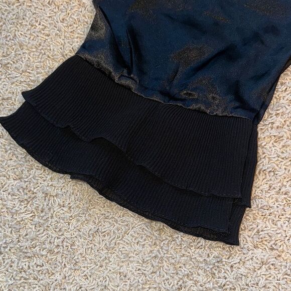 Black Satin Pajama Set with Elegant Contrast Piping - Picture 6 of 10